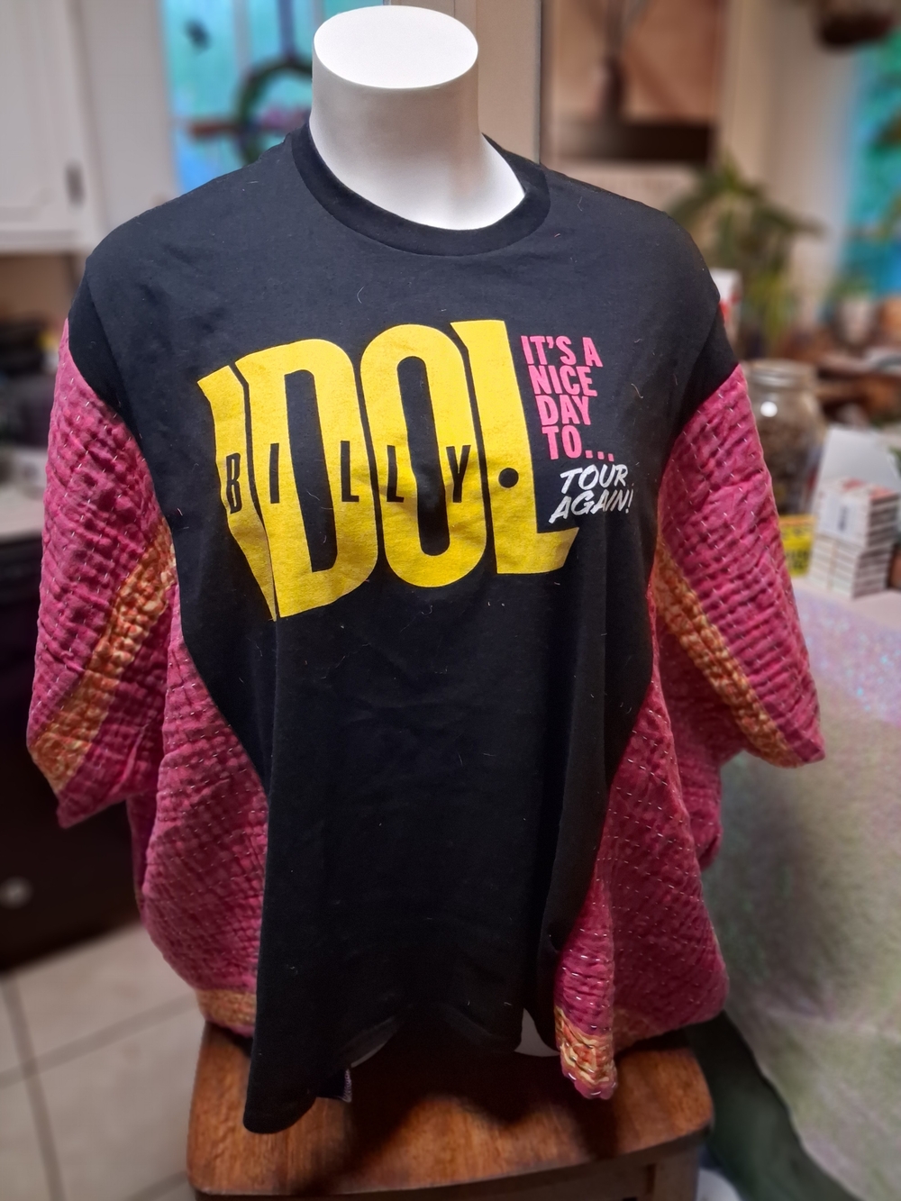 OOAK Upcycled Billy Idol Tour Poncho With Kantha Sleeves (0-6x)